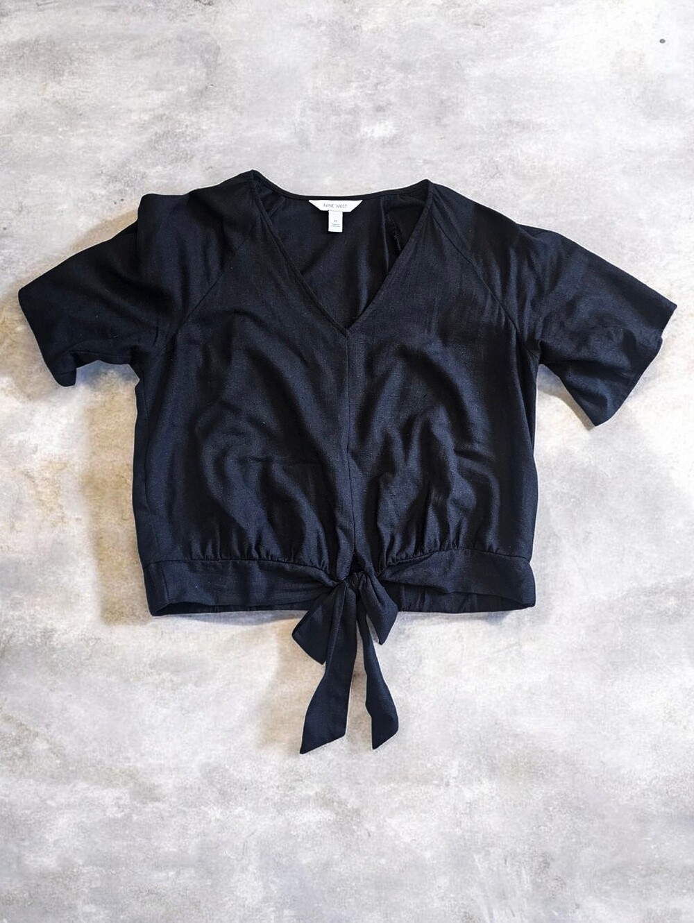 Nine West Black Cropped V-Neck Tie-Front Top